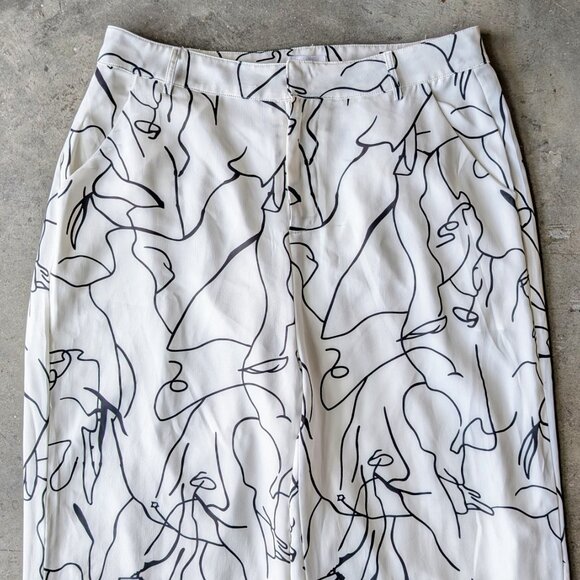 Le Lis White Black Abstract Lines Pattern Wide Leg Trousers Pants large - Picture 3 of 7